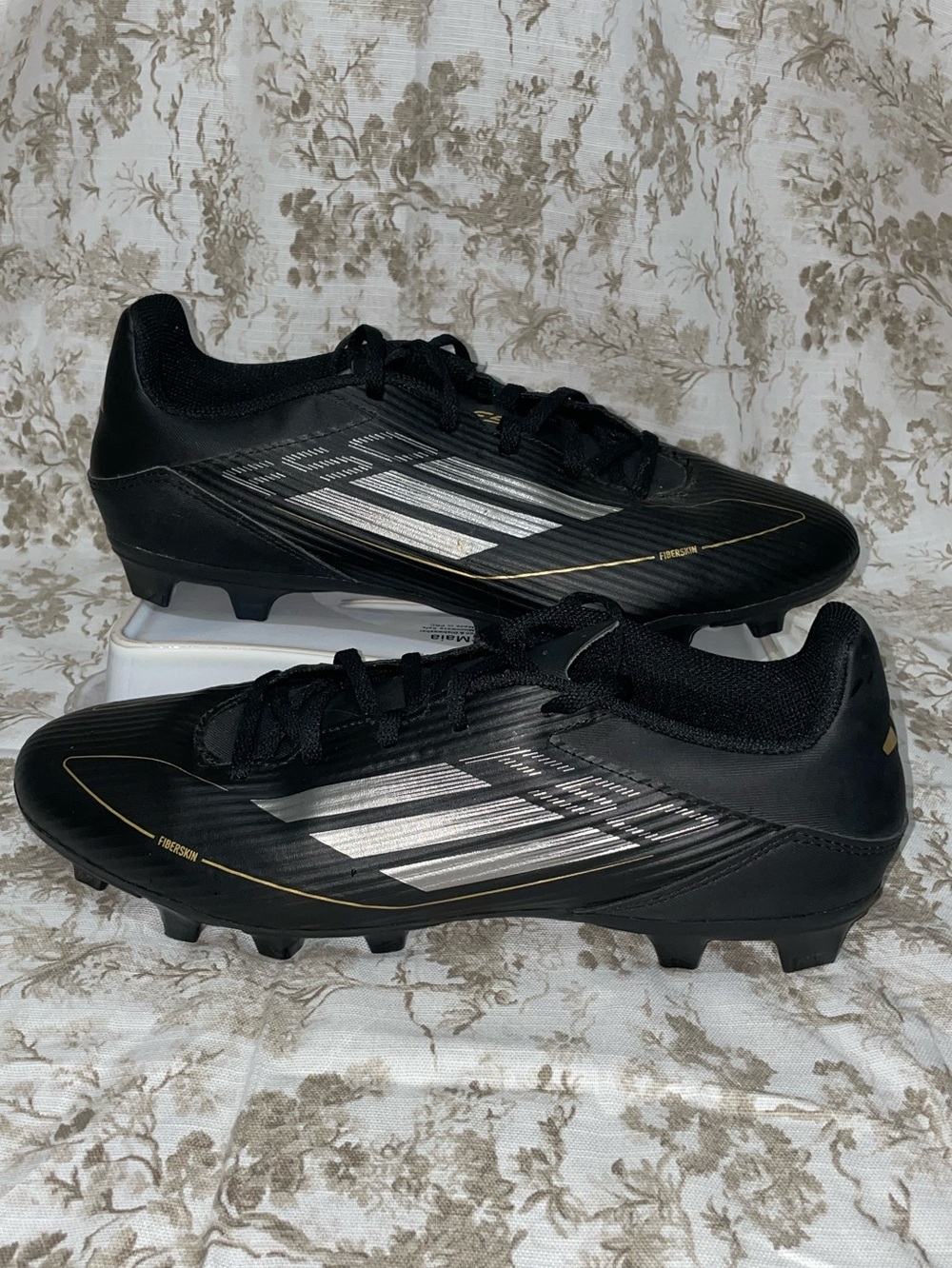 Adidas F50 Men's Black Soccer Cleats with Silver and Gold Accents